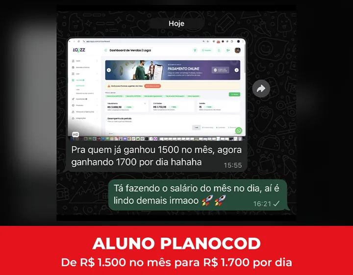 Aluno PlanoCOD fazendo R$1.700 por dia