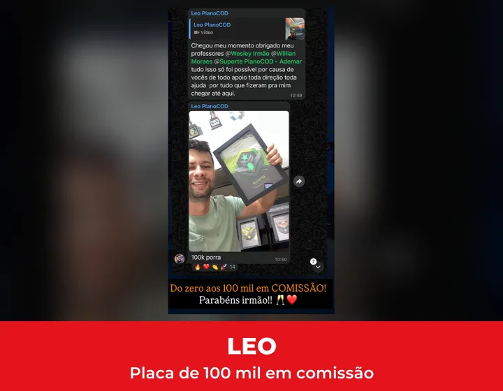 Leo, placa de 100 mil em comissão
